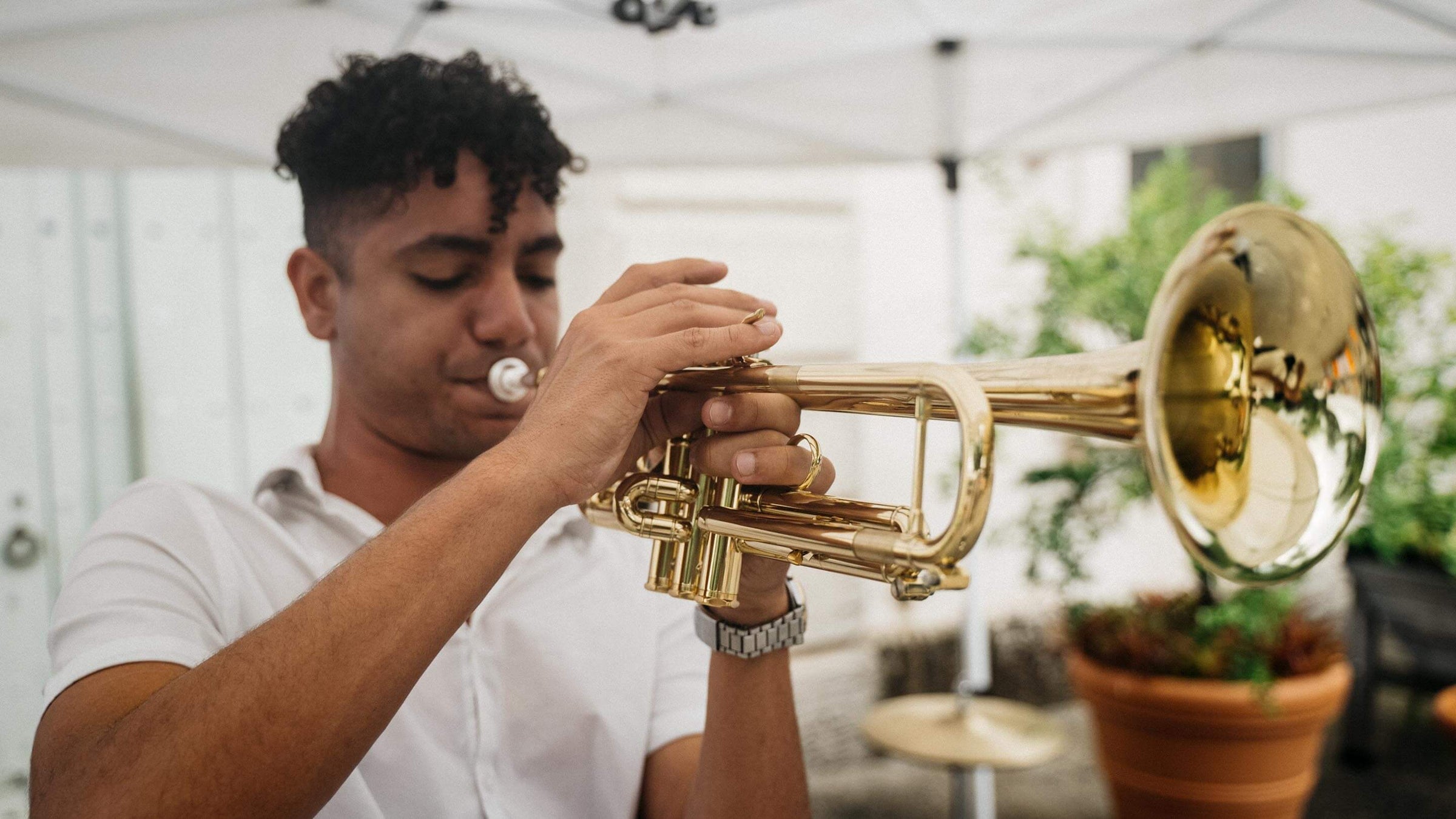 Musician playing trumpet.