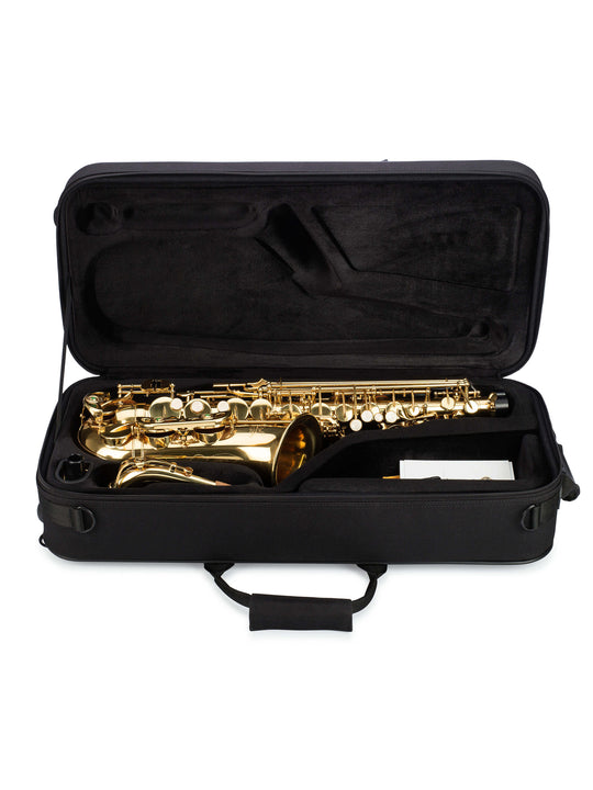 Student Alto Saxophone with Brass Finish - Opened & filled case