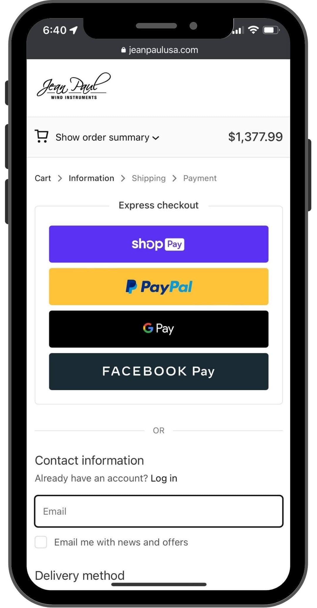 Step 2 on smartphone using Shop Pay Installments.